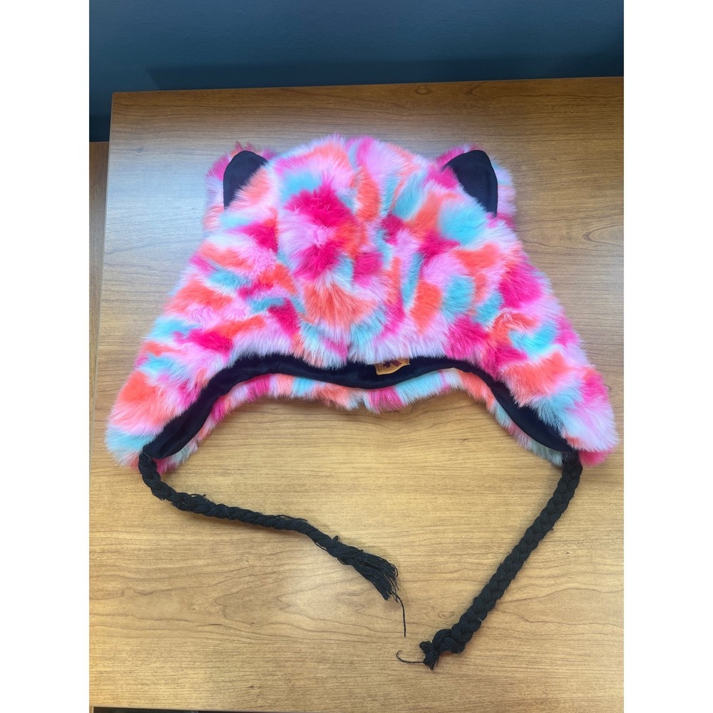 Rave + Roar Faux Fur Trapper Hat Neon Pink Blue Orange Animal Ears Festival Rave
